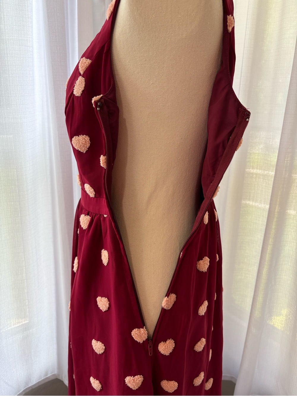 ModCloth Wine Red Dress with Pink Heart Details - Picture 7 of 9